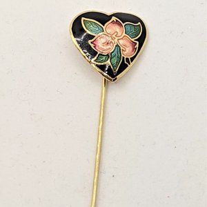 Vintage Cloisonne Heart Stick Pin